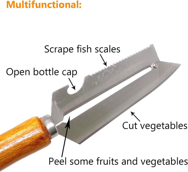 AM3714 Multifunctional SS Wooden Handle Knife Fruits Peeler With Opener 1 Pcs