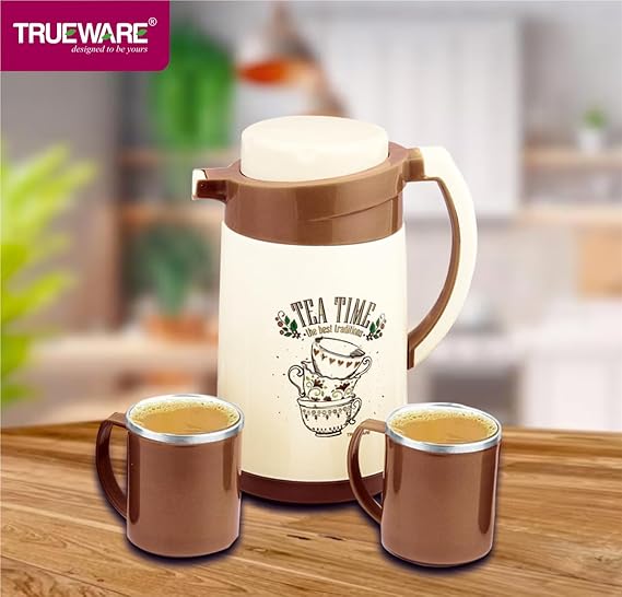 AM2415 Trueware Sippin Set Ruff Tuff Plastic & Steel Flask SS Inner Mugs 2 Nos 500ml