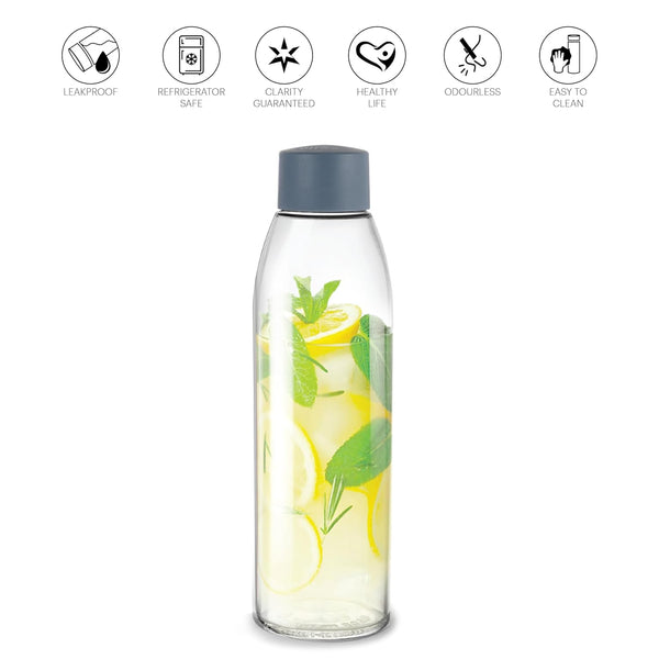 AM2665 CELLO Hydra 900 Glass Fridge Water Bottle with Plastic Cap | Wide mouth & Break Resistant | Best Usage for