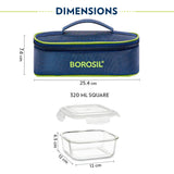 AM3697 Borosil Square 320ml Lunchbox with Bag Set of 2