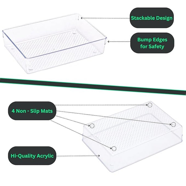 AM3229 Transparent Plastic Multi Purpose Desk Drawer Storage Makeup organizer 7 Piece