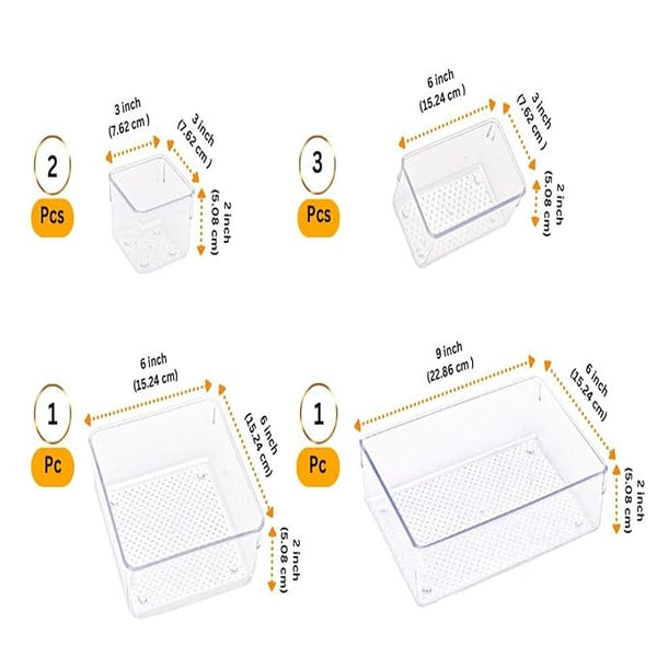 AM3229 Transparent Plastic Multi Purpose Desk Drawer Storage Makeup organizer 7 Piece