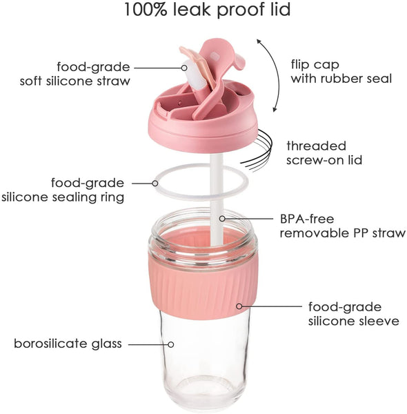 AM5248 Coffee Cup Travel Mug with Lid and Straw, Leak Proof Coffee Tumbler with Silicone Sleeve Band ,500ml