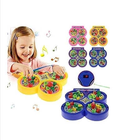 AM2926 Fishing Game LMI-9923 for Kids with Sound Include 32 Pieces Fishes and 4 Fishing Rod Fish Catching Game Multicolour