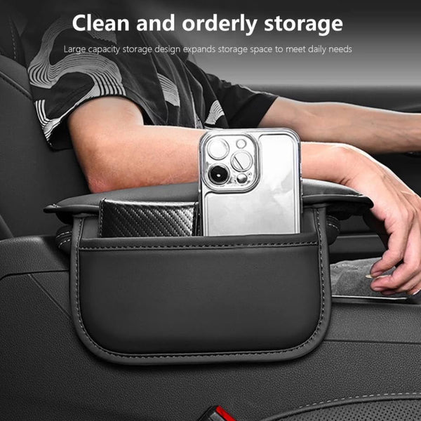 AM3011 Car Armrest Cushion Leather Mat with Storage Pocket 1 Pcs set