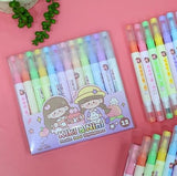 AM2446 Kiki & Nini Double Head Double Sided Pastel Highlighters Pen KBX-6172 12Pcs Multicolours