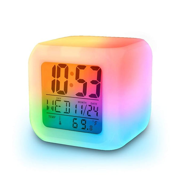 3166 7 Colour Changing LED Digital Alarm Clock Table Watch with Date Time Temperature for Office Bedroom Multicolor -Plastic