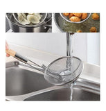 3132 20cm Stainless Steel Strainer Skimmer Deep Fry Jhara with U Shape Wooden Handle