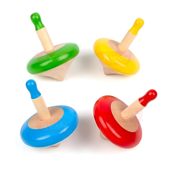 A07122 Colorful Wooden Spinning Top Toys -(4-Pack)