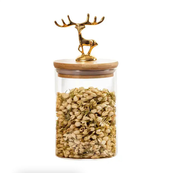 AM3753 Shine Max Glass Jar with Airtight Bamboo Deer Lid  830ml 1 Pcs (SMBJ203L1)