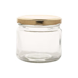 AM3013 Salsa Glass Jar 340ml  for Kitchen Storage Dry Fruits ,Pickle Golden Metal Cap Airtight Lid Transparent Jar 1 Pcs