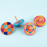A07154 Classic Wooden Spinning Top Toys Set with Multi-Color