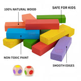 A07142 Wudly Wooden Color Block Stacking Tower Game with Dice for Kids and Family