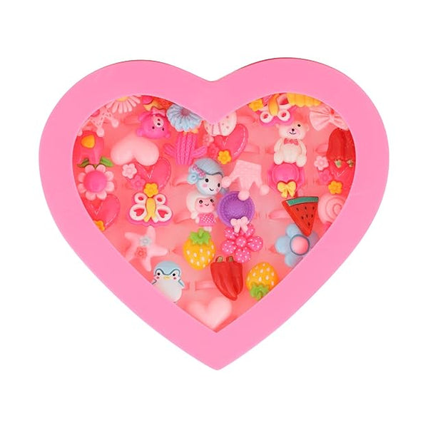 Am1110 Kids  Cartoon Pretend Play Toy Rings in a Heart Shape Box (36 Pcs)