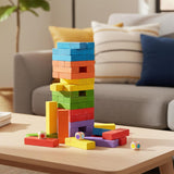 A07142 Wudly Wooden Color Block Stacking Tower Game with Dice for Kids and Family