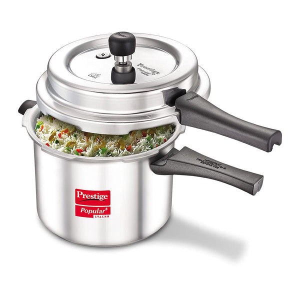 AM2238 Prestige Popular Plus Svachh Virgin Aluminium Spillage Control Outer Lid Pressure Cooker, 5 L