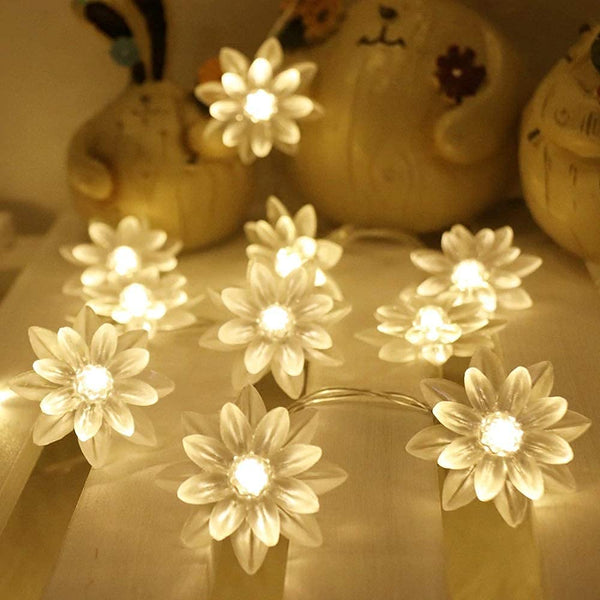 3394 14 LED Double Lotus Flower Fairy String Lights for Home Decoration 10 Feet (Warm White)