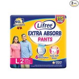 AM2321 Lifree Extra Absorb Pants Adult Diaper Pant Large 2 Pants for Waist Size 30-41 inches