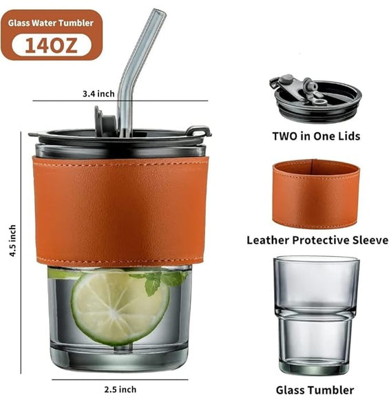 3221 Slub Glass an Insulated Tumbler with a Closed lid , Straw