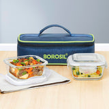 AM3697 Borosil Square 320ml Lunchbox with Bag Set of 2