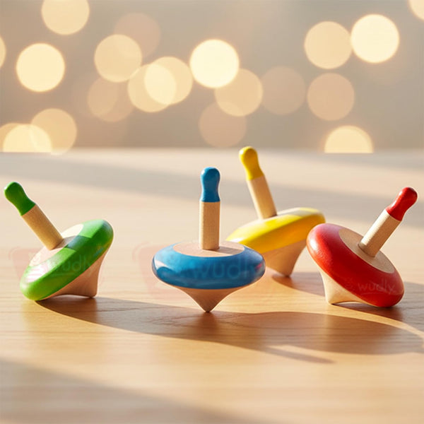 A07122 Colorful Wooden Spinning Top Toys -(4-Pack)