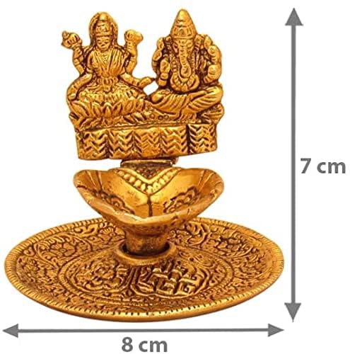 AM0372 Metal Laxmi Ganesh Hand Diya with for Pooja Hand Craved Diya for Puja Diwali Home