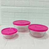 Di0199 YERA Polo Glass Bowl Set with Lids  - 3-Piece (435ml, 1000ml, 1580ml)