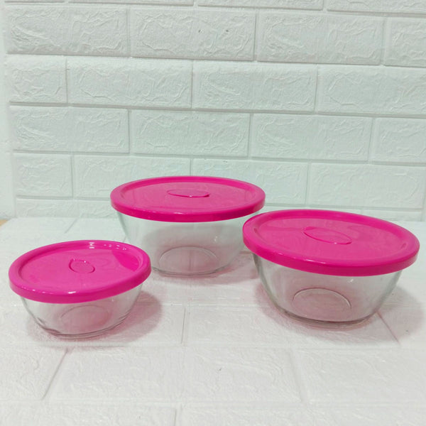 Di0199 YERA Polo Glass Bowl Set with Lids  - 3-Piece (435ml, 1000ml, 1580ml)