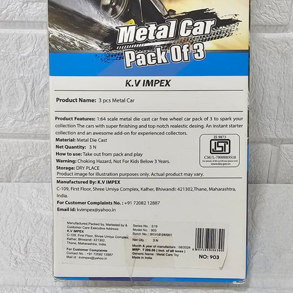 AM6045 Metal Die Cast Mini Racers Cars - 3pcs Toy Vehicles Play Set