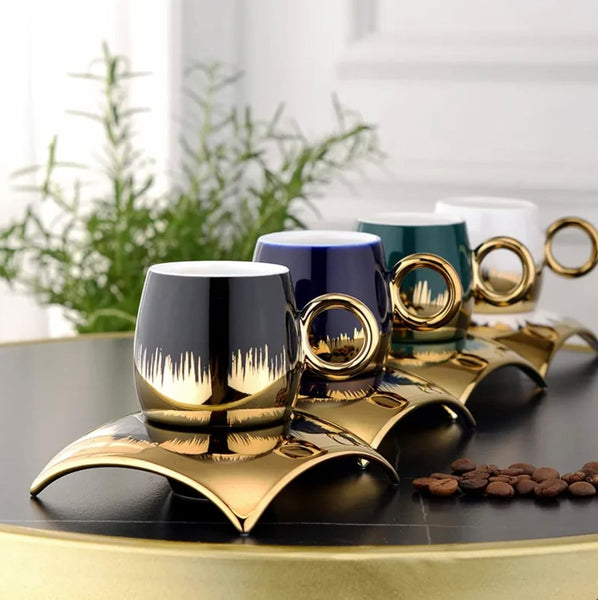 AM2557 Yamasin Ceramic  (Gold, Black, Cup and Saucer Set) YCS1866