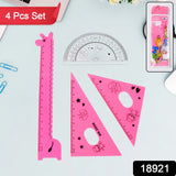 18921 Cute Cartoon Giraffe Ruler / Scale Meter Ruler / Triangle Ruler (4 Pc Set)