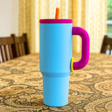AM6257 Colorful Insulated Tumbler with Handle & Straw – Hot & Cold Travel Mug