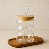 AM6279 Stylish High Borosilicate Glass Honey Jar with Wooden Dipper and Lid (550 ml) – 1 Pc