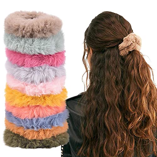 AM1021 Rabbit Fuzzy Hair Scrunchies for Women & Girls (Pack of 20)