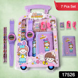 17526 Stationery Set For Girls And Boys Kids School Items For Kids-Pencils, Eraser, Sharpener, Pouch, Pencil Extender Birthday Gift Stationary Kit Set For School Kids (Pack Of 7 Pcs Set)