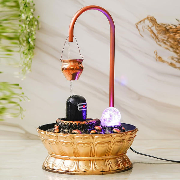 AM5945 Luxury Copper Shivling Water Fountain With Crystal Ball for Home Decor