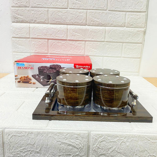 Di0161 Rishabh Selora Diamond Container Set of 4 with Tray – Stylish & Trendy Storage Jars