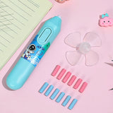 AM5907 Cartoon Print Electric Pencil Erasers with Fan and 12 Refills Set for Kids (Pack of 1)