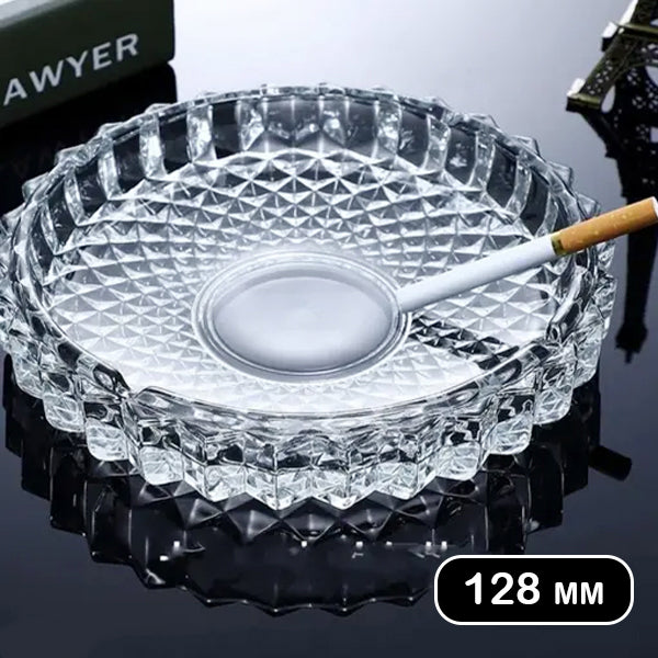 AM5359 Round Crystal Glass Smoking Ashtray- 128mm