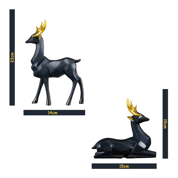 AM5365 Modern Geometrical Black Deer Pair Showpiece for Home Decoration- Pack of 2 deer