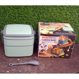 AM6415 GREEN DOUBLE-LAYER PORTABLE LUNCH BOX STACKABLE WITH CARRYING HANDLE AND SPOON LUNCH BOX , Bento Lunch Box
