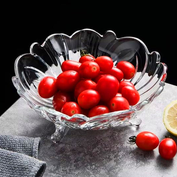 AM5981 Deli Crystal Flower Design Glass Fruit Bowl
