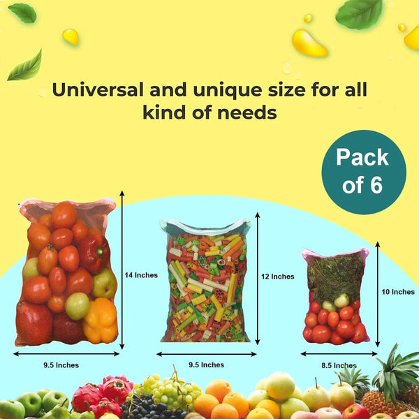 3030_Reusable Fridge Mesh Fabric Storage Bag for Vegetables and Fruits with Zipper (Multicolour, Size: 27 X 23 cm) - Set of 3