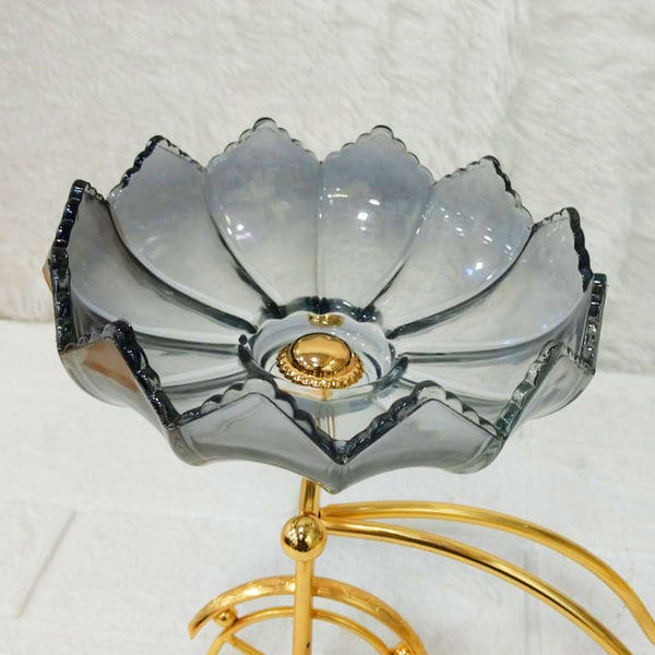 AM6273 Elegant Twin Glass Bowl with Golden Tricycle Stand – Decorative Serving Set
