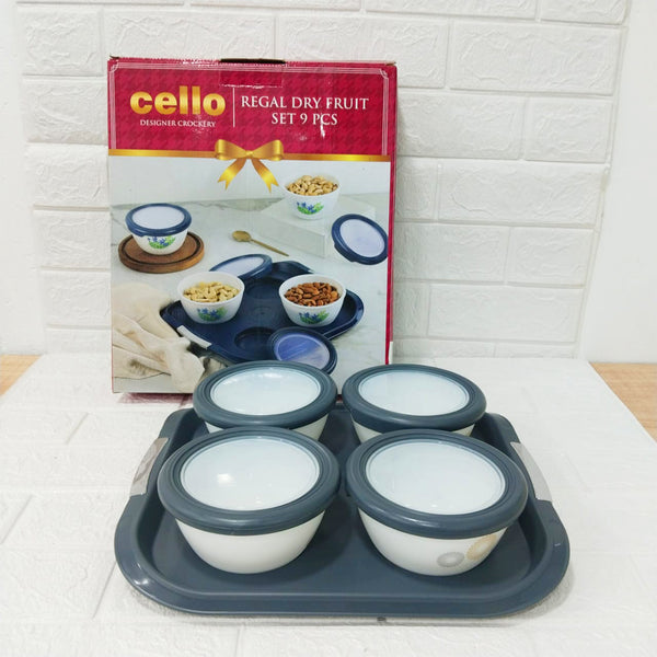 Di0233 Cello Regal Crazy Dots Dry Fruit Set - 9 Pieces (4 Bowls with Lids, 1 Tray)