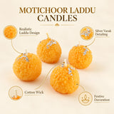 A08142 Motichoor Laddu Design Wax Candles for Diwali and Festive Decor (4 Pc Set)