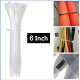 AM5893 White Self locking Nylon Cable Tie - 6 Inch (Pack of 100pcs)
