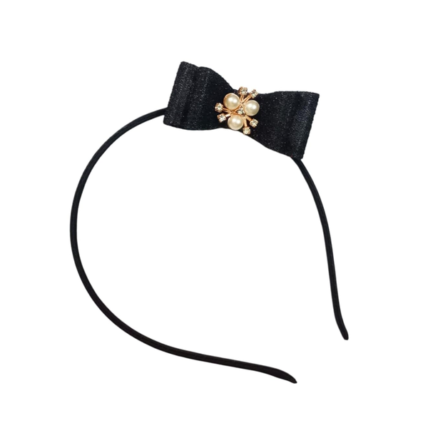 AM6380 Multicolour Elegant Glitter Bow Hairband with Pearl & Stone Centerpiece