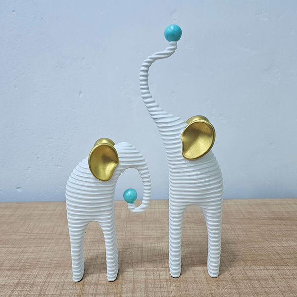 AM5937 Modern White & Gold Elephant Pair Statue