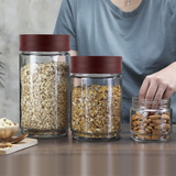 AM0663 CELLO Modustack Glassy Storage Jar | Glass Jar with Lid | Air Tight Steel Lid and Stackable | For Storage of Food, Pulses, Spice, Cereals, Cookies, Dry Food | 2000ml, Maroon